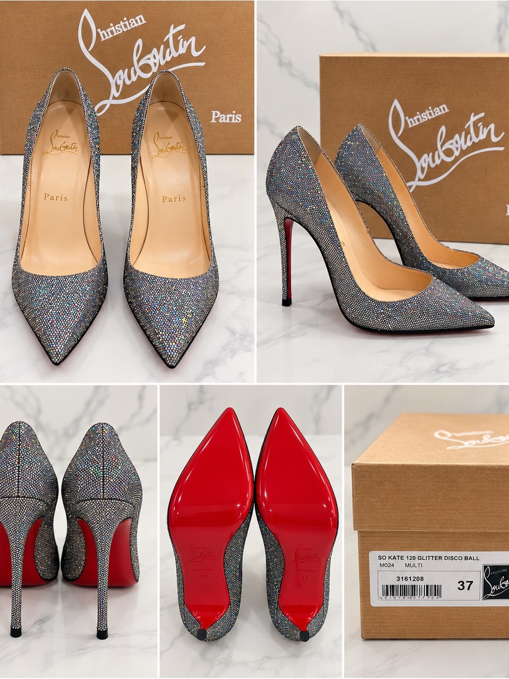 Christian Louboutin Multicolor Glitter So Kate 120 Pumps with Red Soles